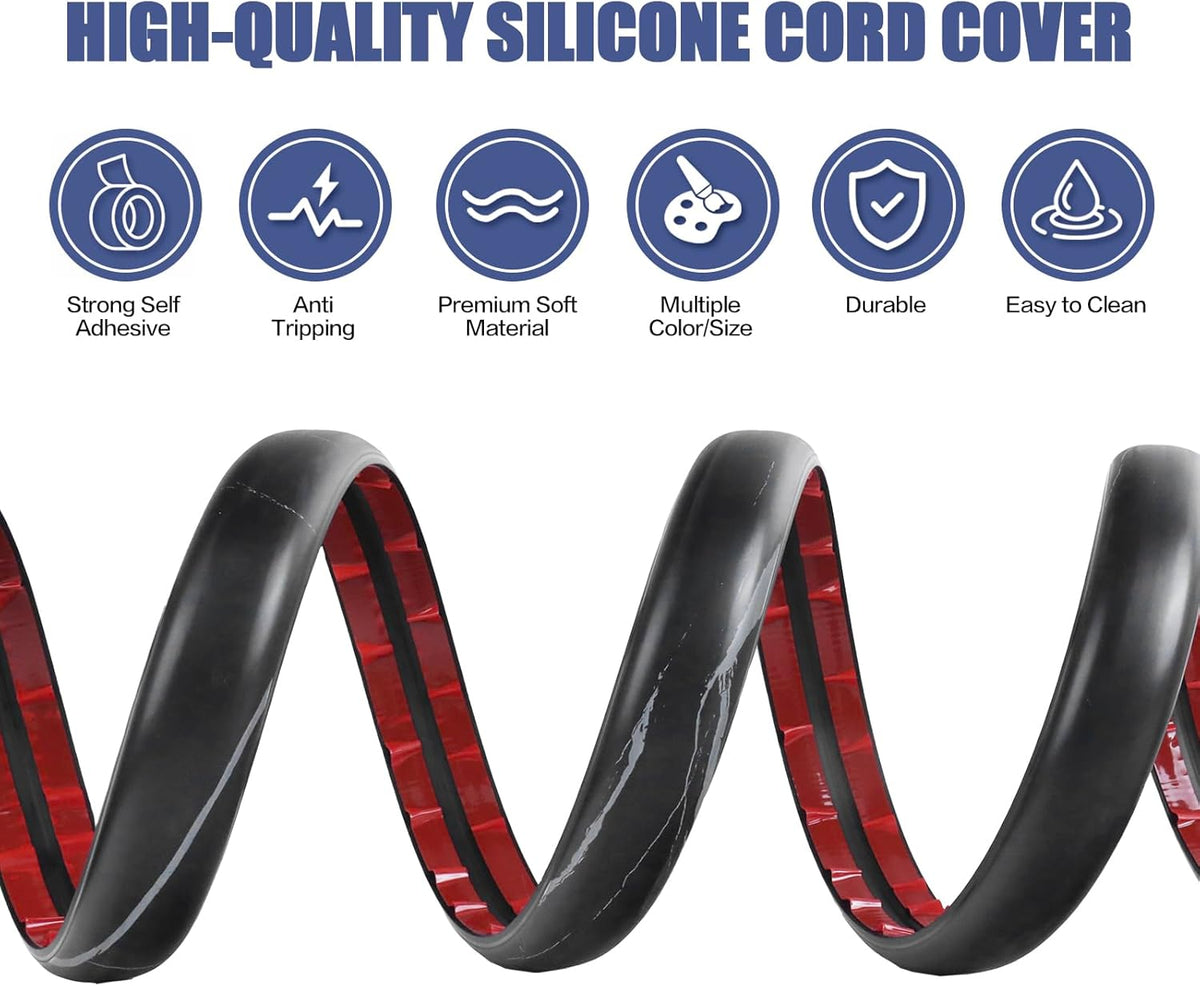 Floor Cord Cover Self Adhesive Cord Hider,3.3FT Cable Management, Extension Strip Protector for Wires, Prevent Cable Trips for Offices, Gyms, Exhibitions Cavity:0.47"(W) x 0.27"(H) Black Stone