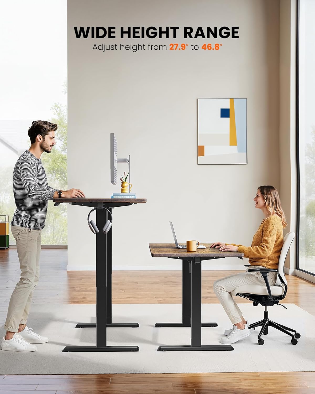 ErGear Electric Standing Desk, 55 x 28 inch Height Adjustable Sit Stand Up Desk, Computer Home Office Desk with 4 Memory Height Buttons, Two Pieces Desktop, Vintage Brown, EGESD112V