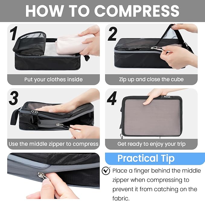 BAGAIL 6 Set Ultralight Compression Packing Cubes Packing Organizer