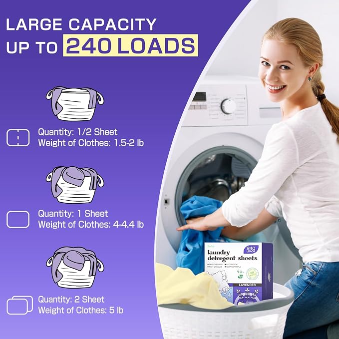 Soulink Lavender Laundry Detergent Sheets, 240 Loads