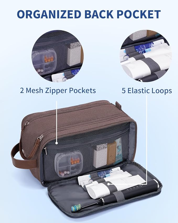 WANDF Toiletry Bag for Men Travel Toiletry Organizer Canvas and Leather Dopp