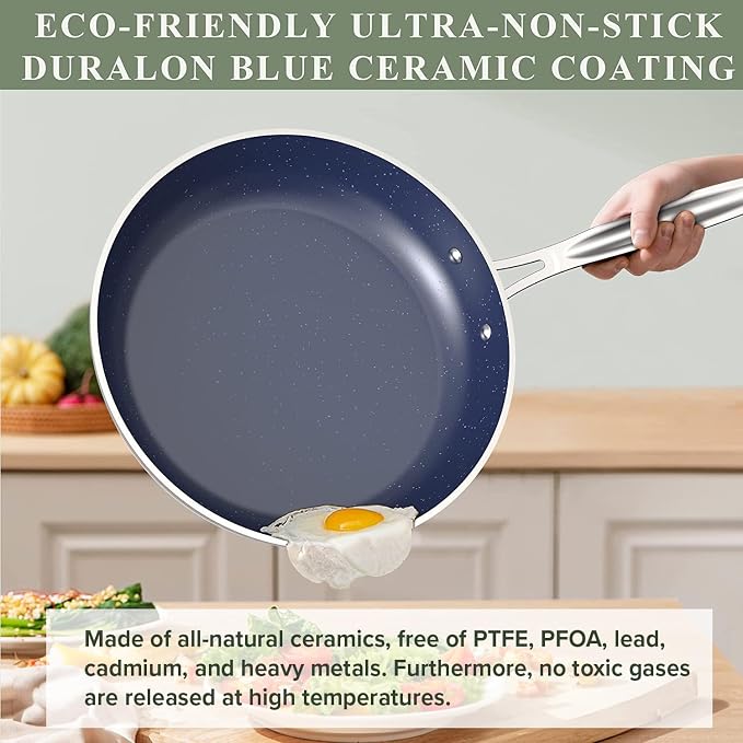 Nuwave 9pc Cookware Set Healthy Duralon Blue Ceramic Nonstick Coated, Diamond