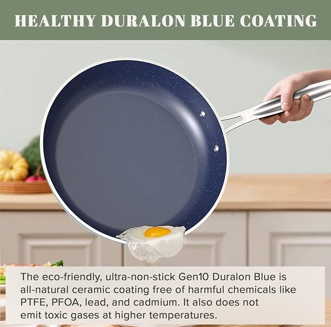 Nuwave 7pc Cookware Set Healthy Duralon Blue Ceramic Nonstick Coated, Diamond