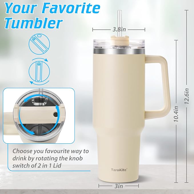 40 oz Tumbler with Handle and Straw, Pink Insulated Travel Mug Iced Coffee Cup, Reusable Stainless Steel Insulated Water Bottle, Keeps Drinks Cold for 34 Hours, Women Christmas Gifts for Mom Grandma