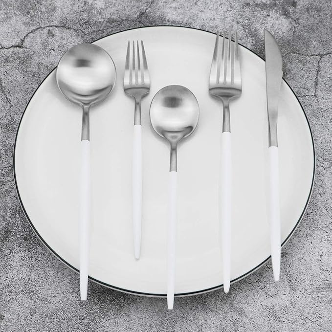 Gugrida 5-Piece Matte Silver Stainless Steel Satin Finish Flatware Set