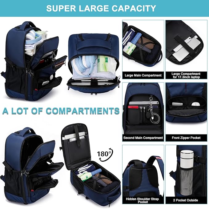 Rolling Backpack for Adults, 17inch Laptop Travel Backpack