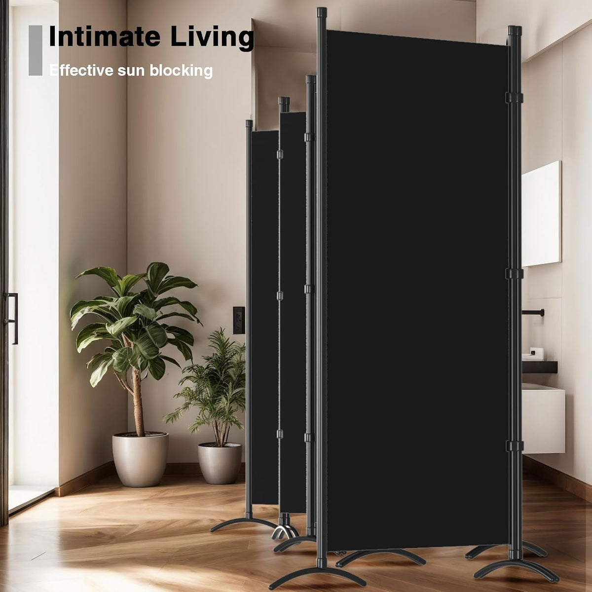 Room Divider-Folding Privacy Screens, 6 ft Partition Room Dividers Wall for Separation, Home, Office, Classroom, Studio (Black, 8 Panel)