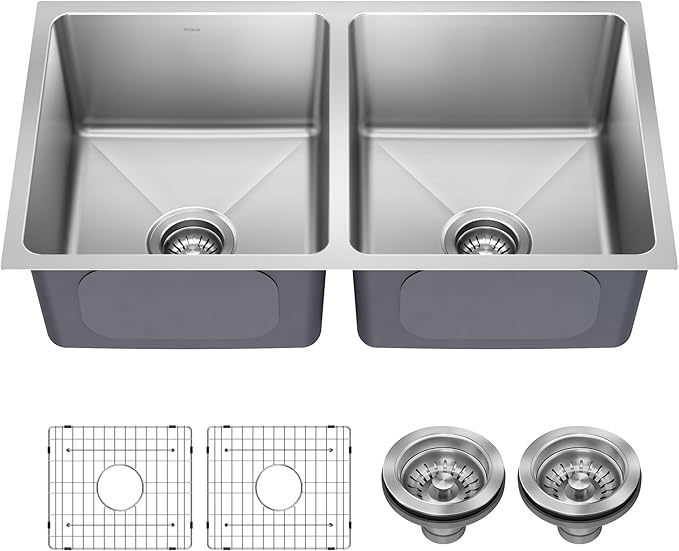 KRAUS Fairlane 33-inch Undermount Double Bowl 18-Gauge Stainless Steel Kitchen