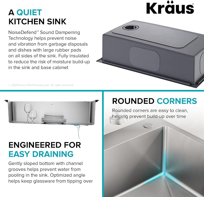 KRAUS Fairlane 33-inch Drop In/Top Mount Single Bowl 18-Gauge Stainless Steel