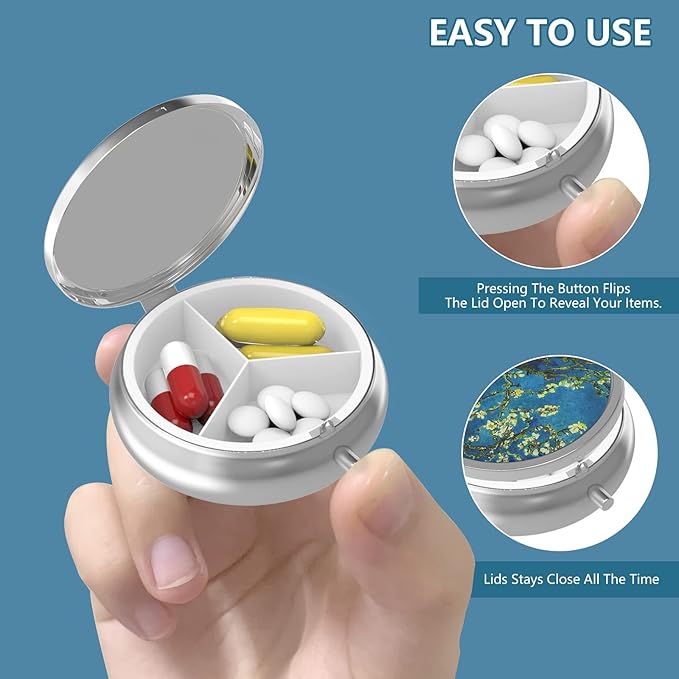 Pill Box 3 Compartment Small Pill Case, Portable