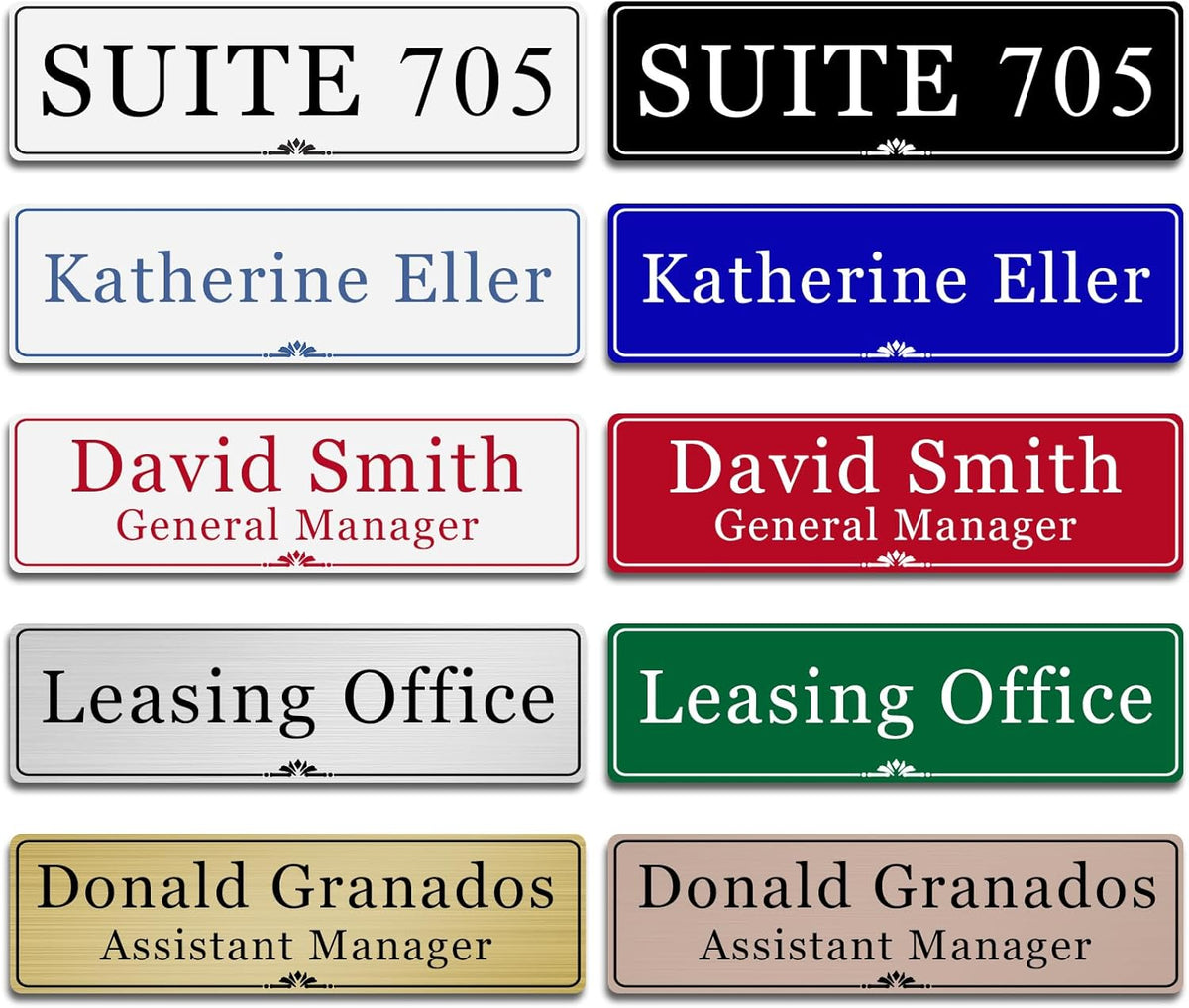 Custom Elegant Office Engraved Name Plate for Doors or Wall Sign, Personalized Office Door Name Plates with Adhesive, Laser Engraving, 10 Colors Available (Size 2.5"H x 10"L)