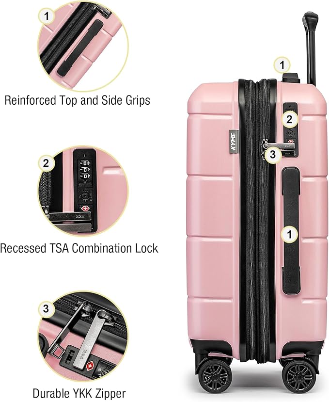 KYME Pink Hardside Expandable Carry On Luggage 22x14x9 Airline Approved 20 Inch