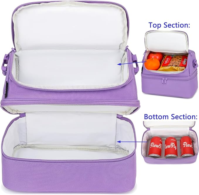 FlowFly Double Decker Cooler Insulated Lunch Bag Large Tote
