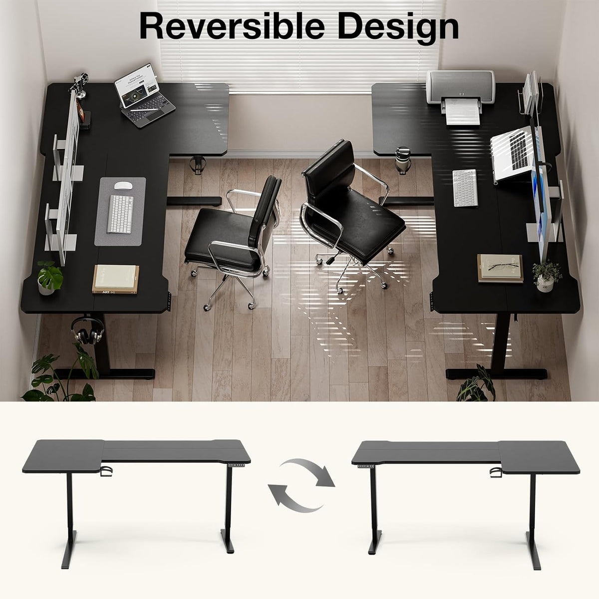 71" Reversible L-Shaped Electric Standing Desk Adjustable Height Gaming Stand Up Corner Desk Sit Stand Home Office Computer Desk with Splice Board, Black
