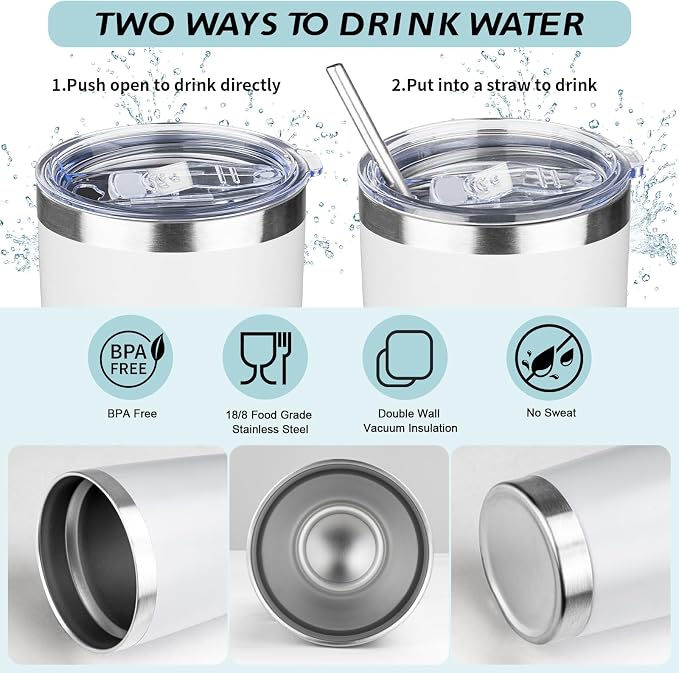 20oz Tumbler with Straw and Brush, Stainless Steel Vacuum Insulated tumbler