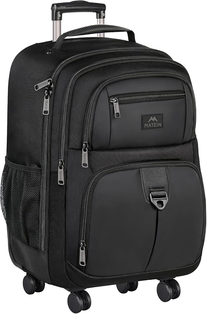MATEIN Rolling Backpack with 4 Wheels, 17 inch Roller Travel Laptop Backpack