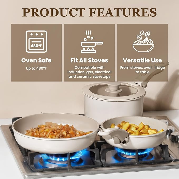 KIKCOIN Ceramic Cookware Set, 20 Pack Nonstick Pots and Pans Set