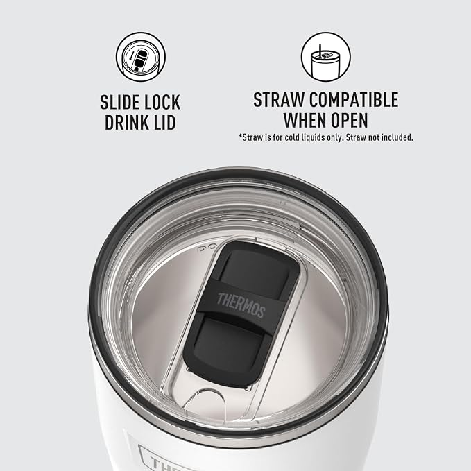 THERMOS ICON SERIES, Stainless Steel Cold Tumbler with Slide Lock, 24 Ounce, Snow