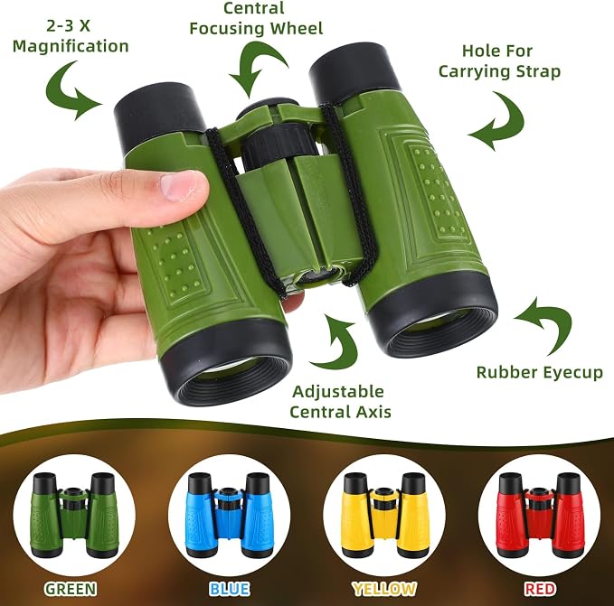 Wettarn 24 Pack Kid Mini Compact Binocular Compass Magnifying Glass Set