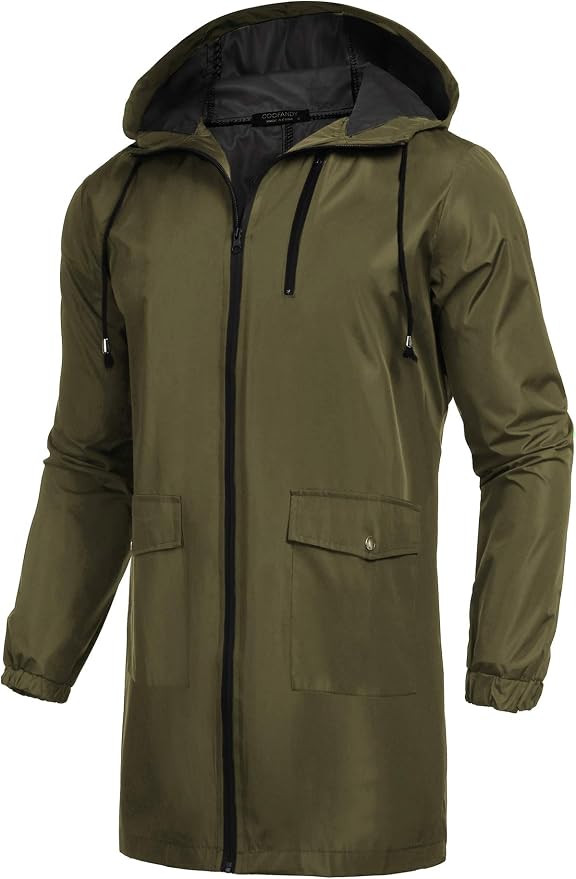 COOFANDY Men's Long Raincoat Ligtweight Rain Jacket Waterproof Outdoor Jackets