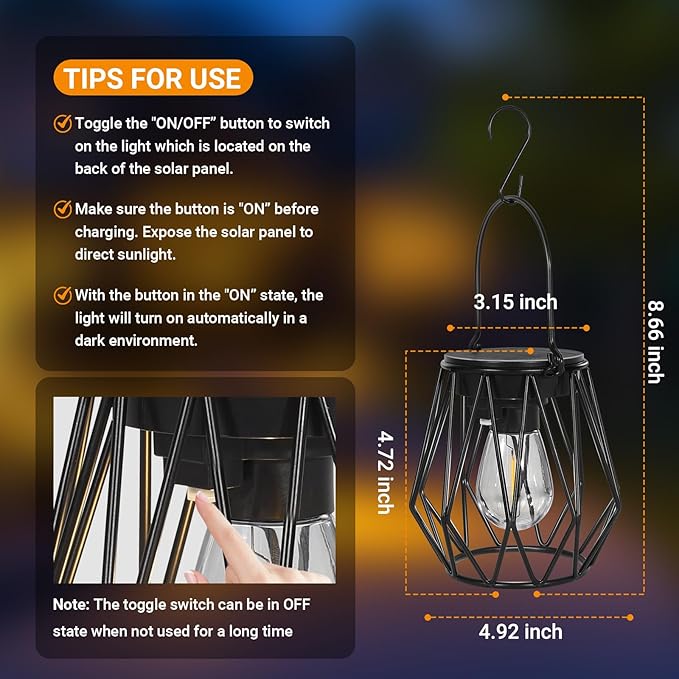 Solar Lanterns Outdoor Waterproof, Upgraded Powered Hanging Solar Lights