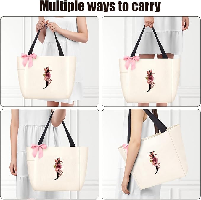 Vavabox Tote Bag, A-Z Initial Monogrammed Waterproof Tote Bag, Bridesmaid Gifts