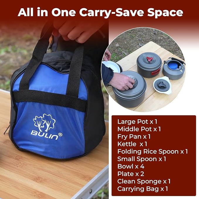 Bulin 24/13/11/8/4 PCS Camping Cookware Mess Kit Lightweight Backpacking