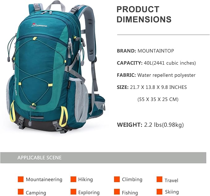 MOUNTAINTOP 25L/40L Hiking Backpack, Lightweight Travel Backpack