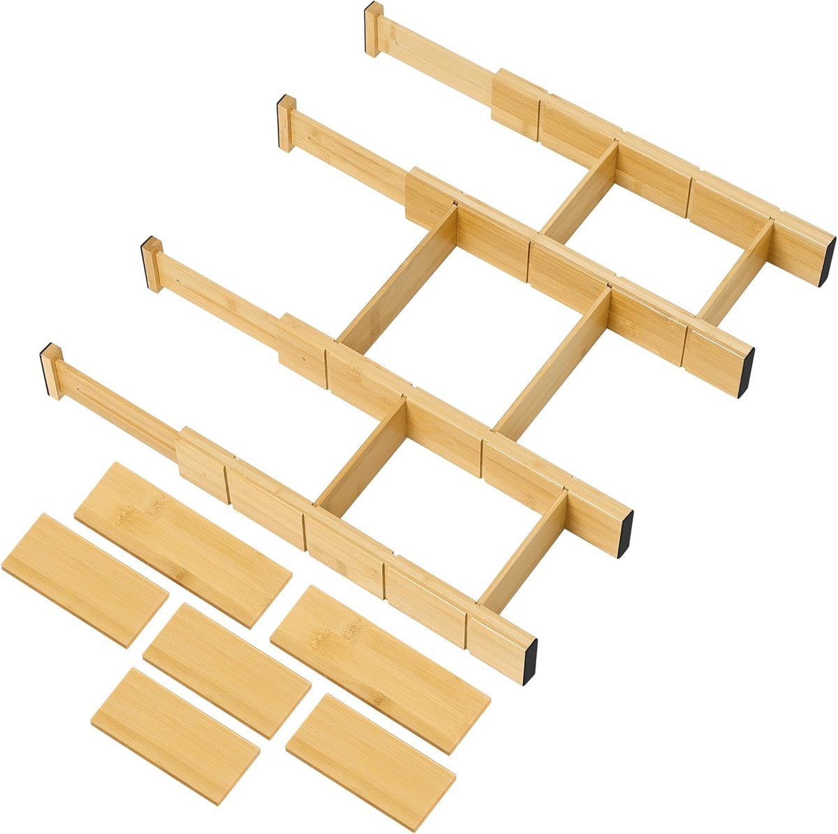 Utoplike Kitchen Drawer Divider with Inserts, Bamboo Drawers Organizer Adjustable, 4 pcs Large Expandable Wood Socks Drawer Organization for Dresser, Office, Spring Loaded
