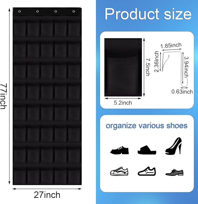 40 Mesh Pocket Over the Door Shoe Organizer, Hanging Shoe Rack