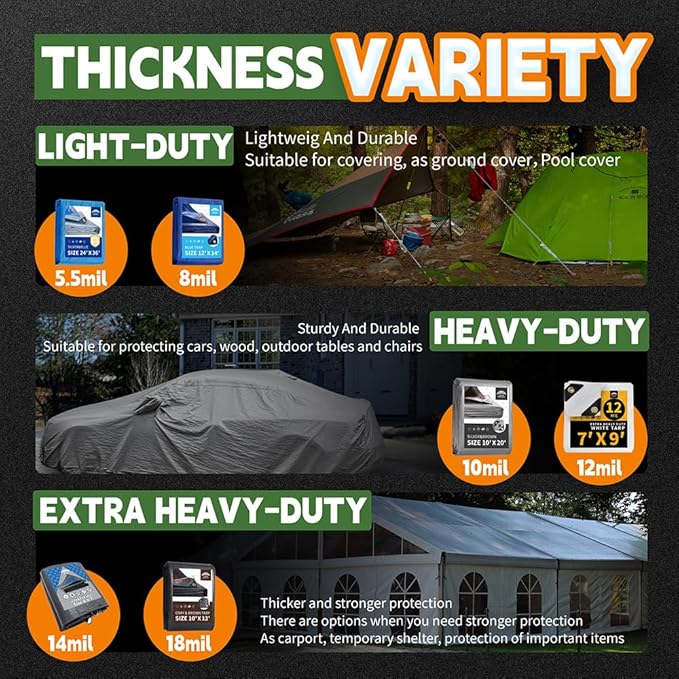 Small Tarps Heavy Duty Waterproof 4x6 Feet, 10Mil Multipurpose Poly Tarp Cover