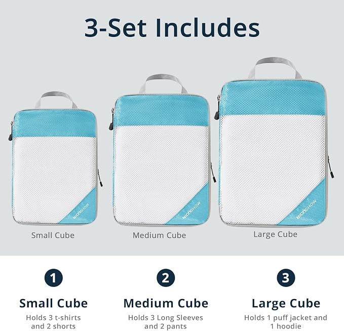 Compression Packing Cubes 6 Set, Compressible Space-Saving Packing Cubes
