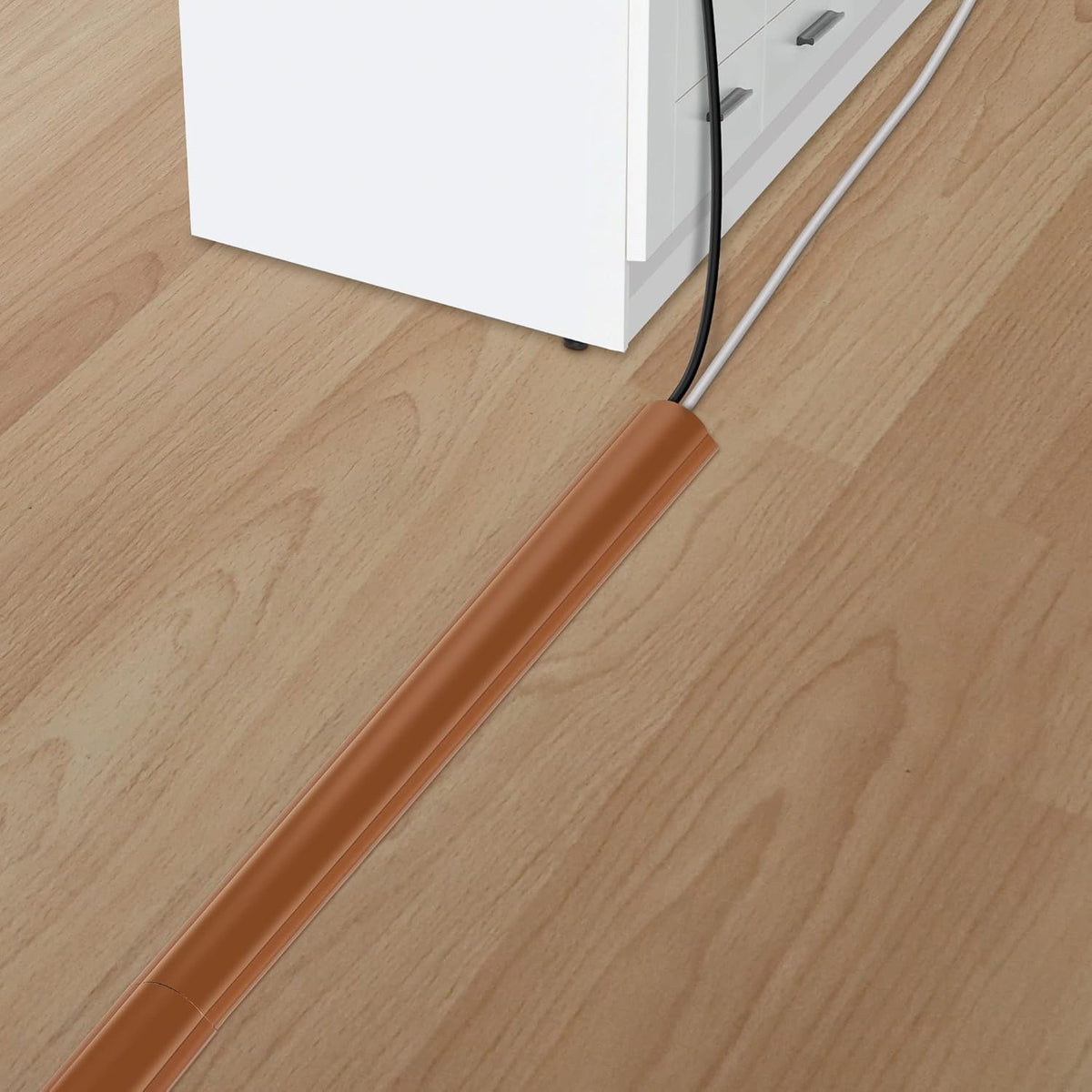 Cord Hider Floor 34in (2X L17in), Large Capacity Floor Cord Cover, Hard PVC Wire Cover, Cable Management Floor, Brown, Cord Cavity - 1.1"(W) x 0.4"(H)