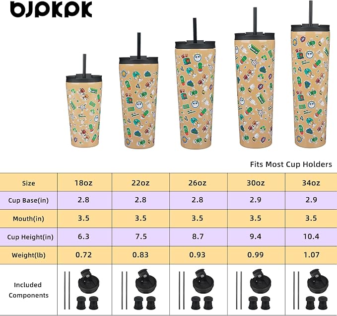 BJPKPK 34oz Skinny Tumbler With lid And Straw Stainless Steel Travel Coffee Mug Insulated Tumblers Cups,Spring Party Brown