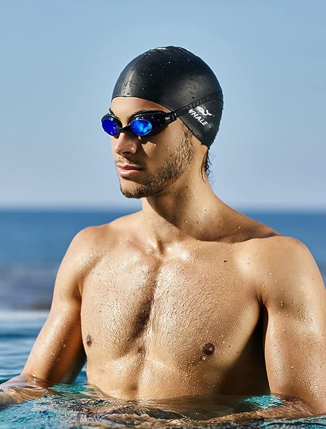 WHALE Extra Large Swim Cap for Women Men, Durable Silicone Swimming Hat with Ear Protection, Unisex Adults Bath Swimming Caps for Long Thick Curly Hair & Dreadlocks Braids Weaves Afro Hair
