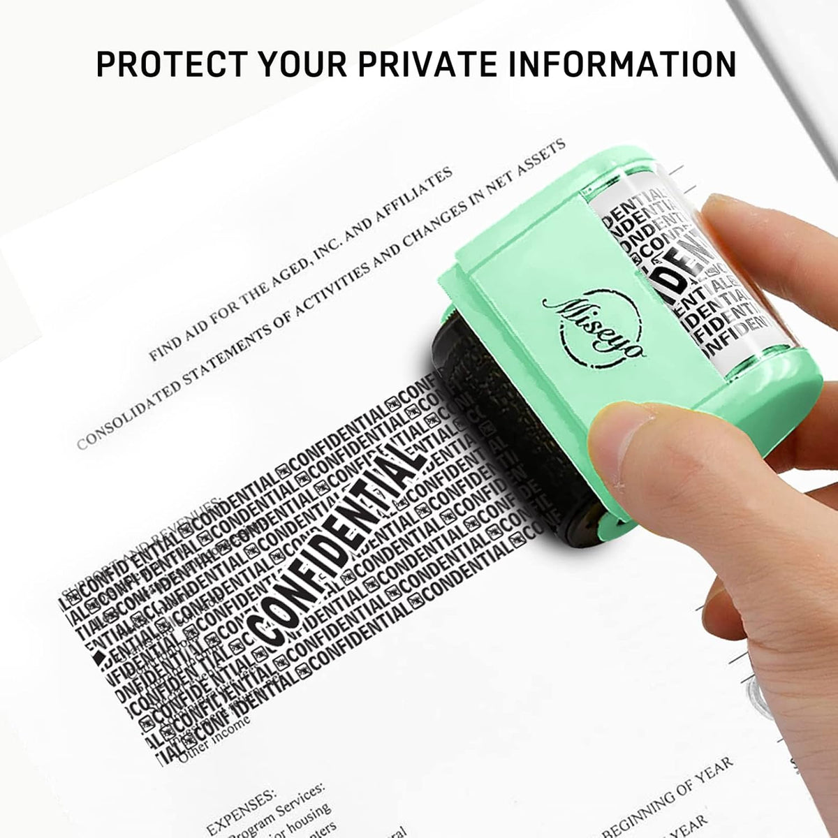 Miseyo Wide Roller Stamp Identity Theft Stamp 1.5 Inch Perfect for Privacy Protection - Mint Green
