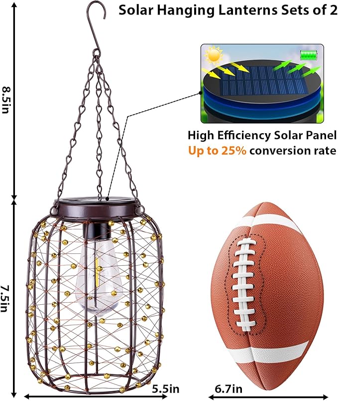 Hanging Solar Lanterns Outdoor Waterproof, Vintage Copper Hanging Lantern Lights