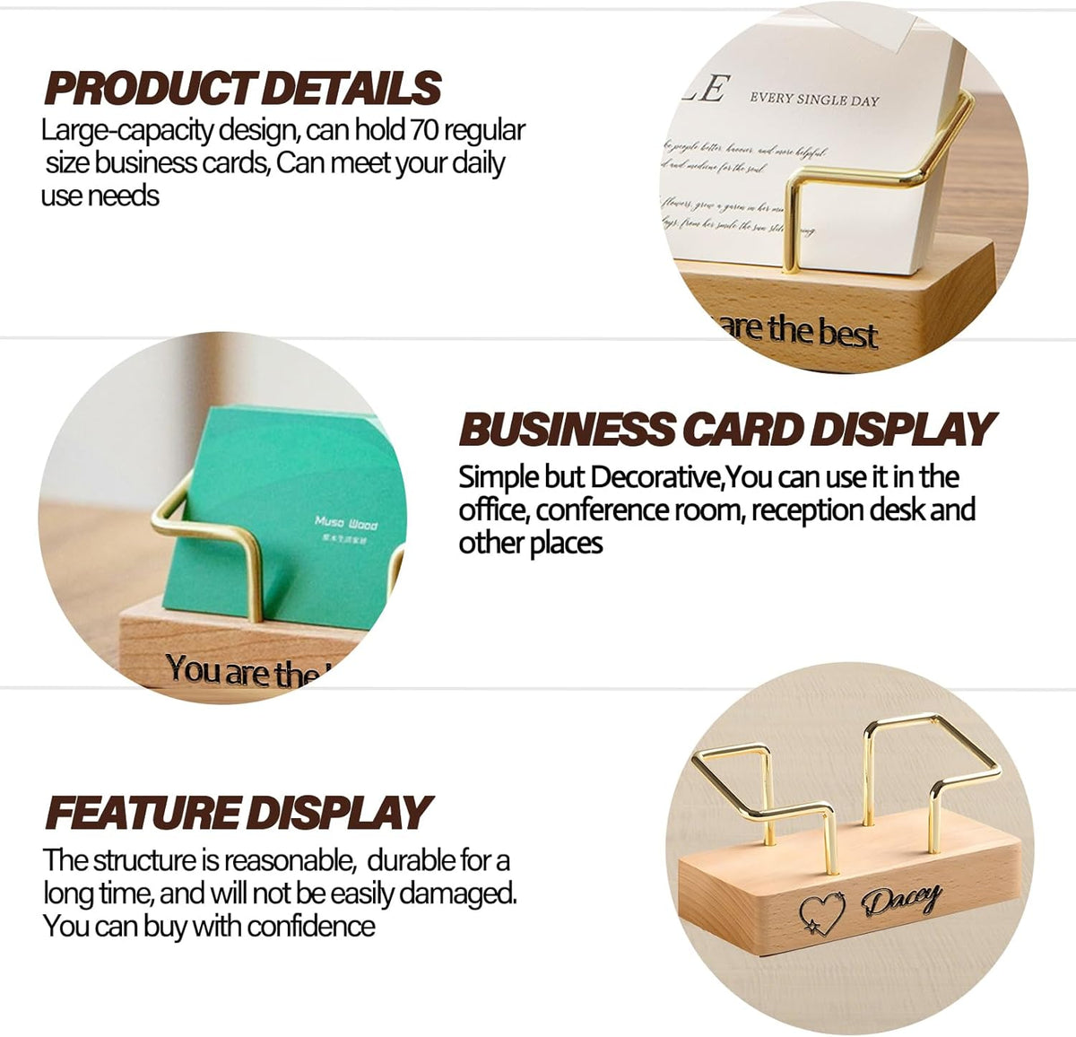 Custom Business Card Holder Desk-Personalized Engraved Wooden Business Card Case Holder, Customized Name Logo Business Card Display Gifts for Men Women (Black - Walnut)