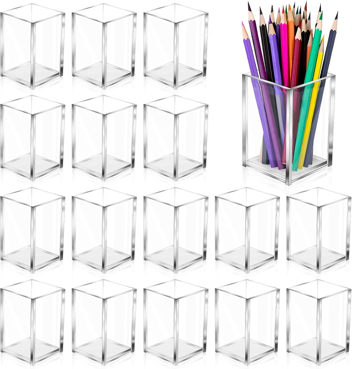 20Pack Clear Acrylic Pen Holder Desktop Pencil Organizer Acrylic Pencil Cup Stationery Office Organizer Makeup Brush Holder