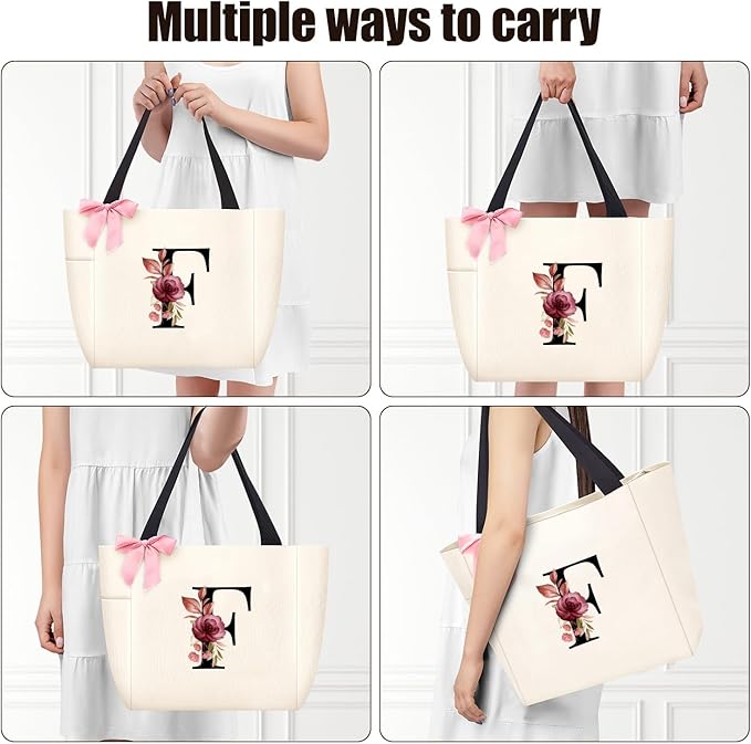 Vavabox Tote Bag, A-Z Initial Monogrammed Waterproof Tote Bag, Bridesmaid Gifts