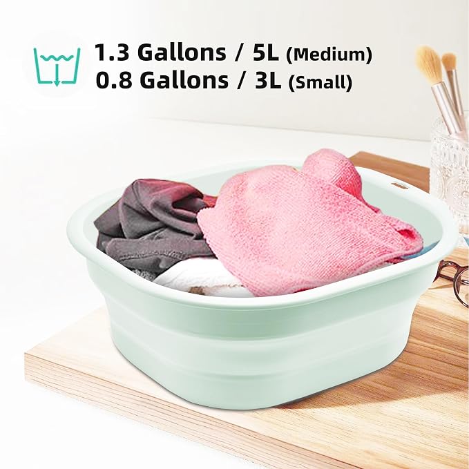 2 Pack Collapsible Wash Basin Set, Foldable Dish Tub, Small Medium Portable Sink