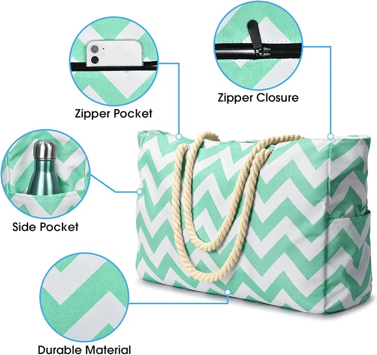 Becokan Beach Bags for Women Large Waterproof Beach Tote Bag Zipper Beach Bags