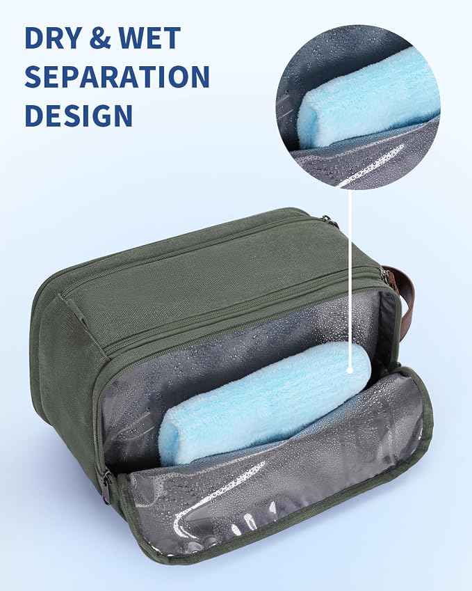WANDF Toiletry Bag for Men Travel Toiletry Organizer Canvas and Leather Dopp