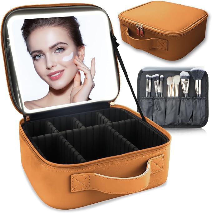 Makeup Bag with Led Mirror, Travel Makeup Organizer with 3 Color Setting