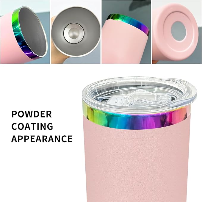20 oz Skinny Tumblers Stainless Steel Tumbler with Lid and Straw Double Wall Vacuum Insulated Coffee Mug 20oz Powder Coated Cup for Hot and Cold Drinks(Pink,4 pack)