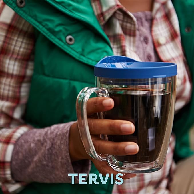 Tervis Clear & Colorful Lidded Made in USA Double Walled Insulated Tumbler Travel Cup Keeps Drinks Cold & Hot, 16oz Mug, Hunter Green Lid