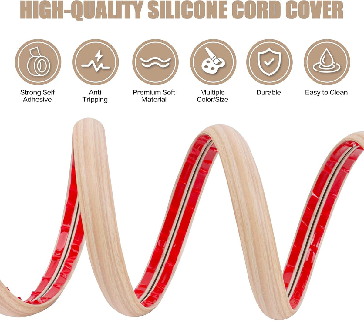 Floor Cord Cover Self Adhesive Cord Hider,3.3FT Cable Management, Extension Strip Protector for Wires, Prevent Cable Trips for Offices, Gyms, Exhibitions Cavity:0.47"(W) x0.35(H) WoodLightyellow