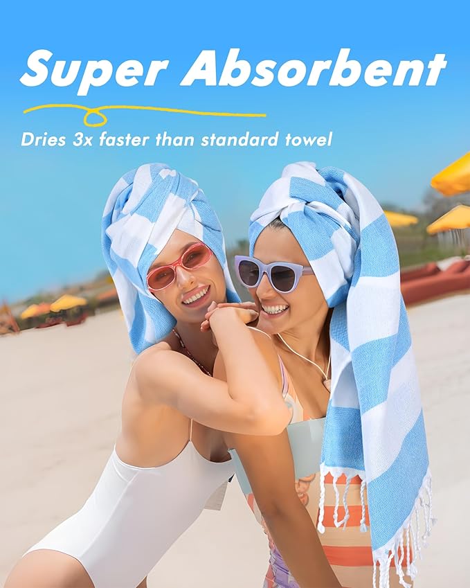 Genovega 6 Packs Oversized Stripe Turkish Beach Towel 74"x38" Thin Quick Dry Sand Free Pool Swim Towels Large XL Clearance Blanket Adult Travel Vacation Accessories Essentials Mulite Stripe