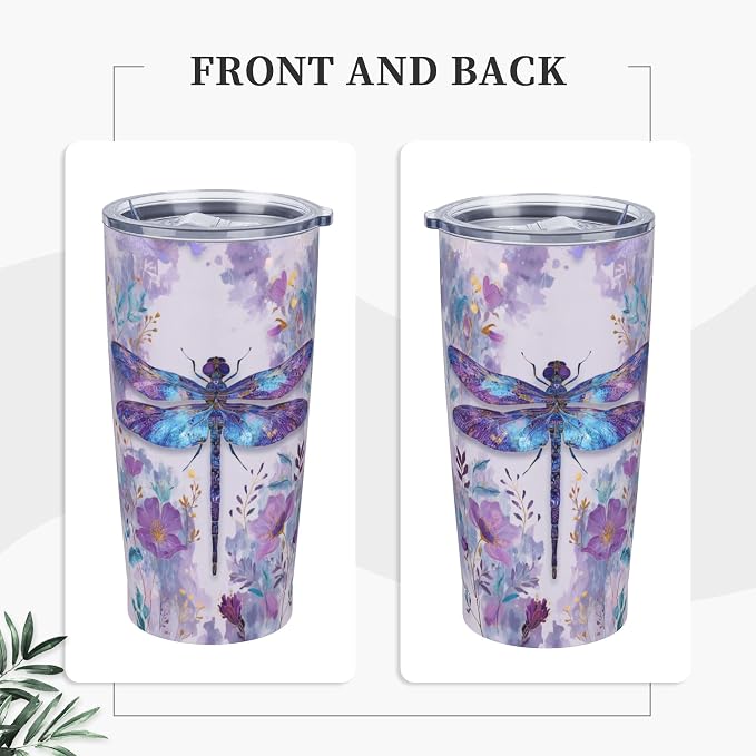 Dragonfly Tumbler with Lid and Straw 20oz Vacuum Insulated Coffee Cup Stainless Steel Tumblers Leakproof Travel Mug Present for Women Men