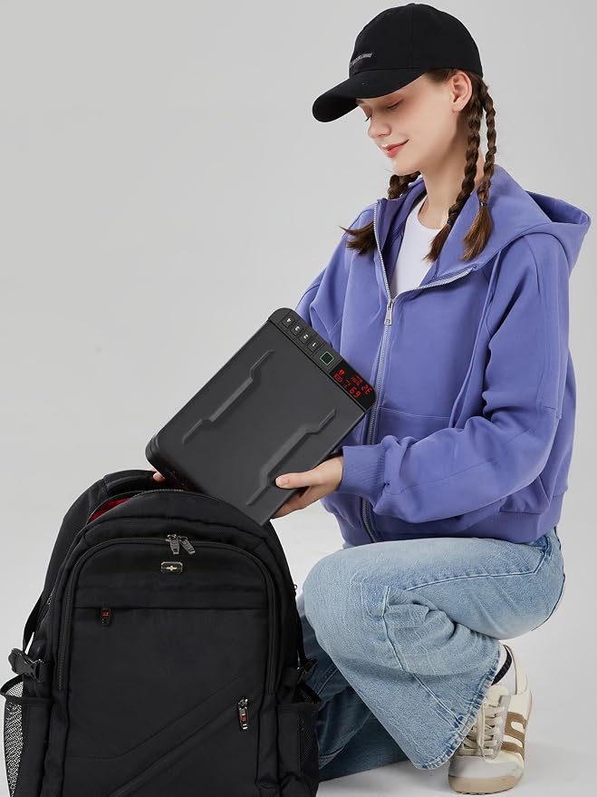 Portable Gun Pistol Safe with LCD Display of Temp, Biometric Fingerprint